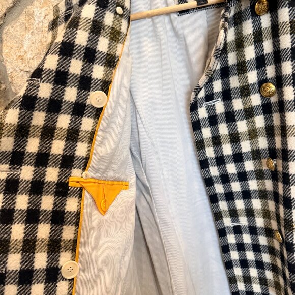 J.Crew Double Breasted Classic Wool Coat Jacket Black Ivory Oxford Plaid sz 12 - Picture 5 of 9